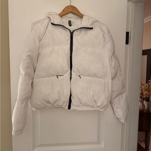 H & M Divided Women's White Puffer Jacket with Hood